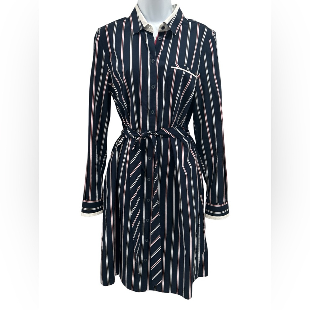Brooks Brothers Navy and White Striped Midi Dress